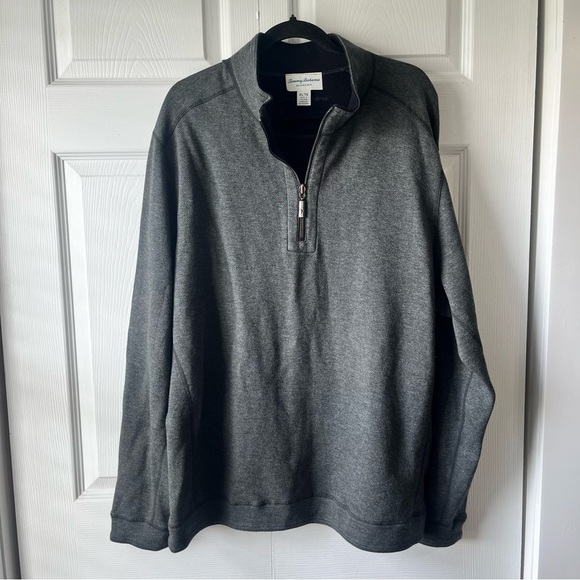 Tommy Bahamas Sweater Men XL Pullover Gray/Black 1/4 Zip Reversible - Picture 1 of 6